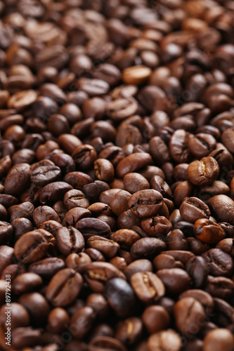 Roasted coffee beans background  close up