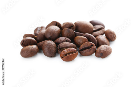 Roasted coffee beans isolated on a white