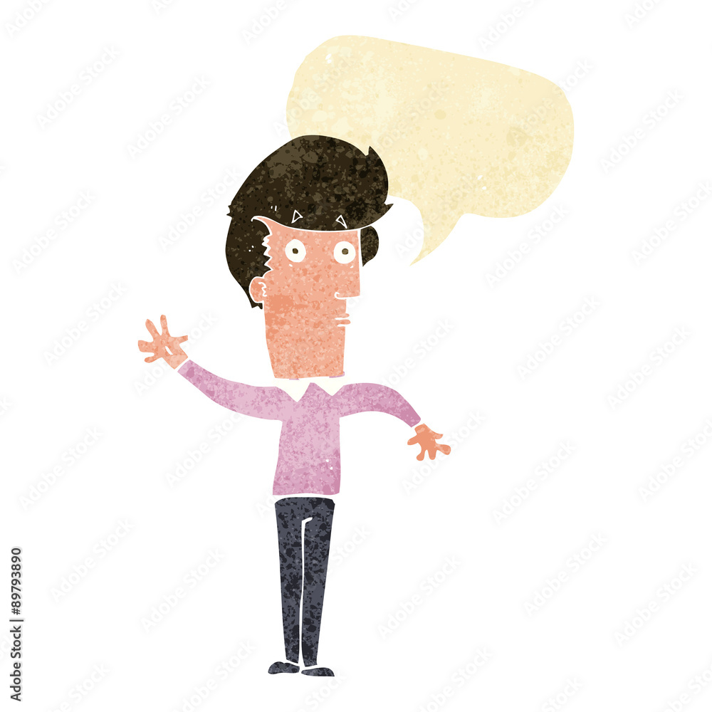cartoon nervous man waving with speech bubble cartoon nervous man waving with speech bubble