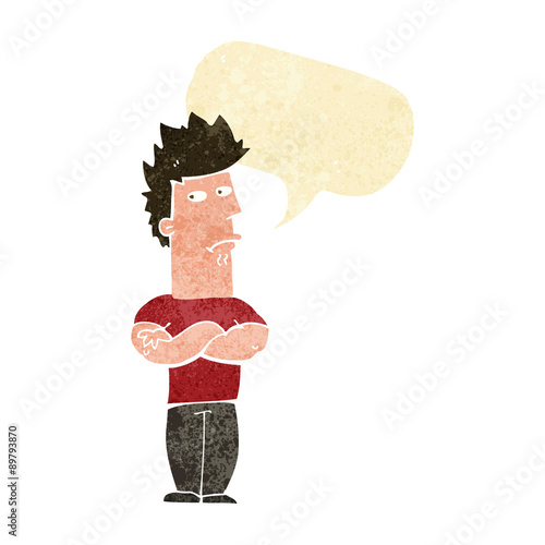 cartoon man sulking with speech bubble