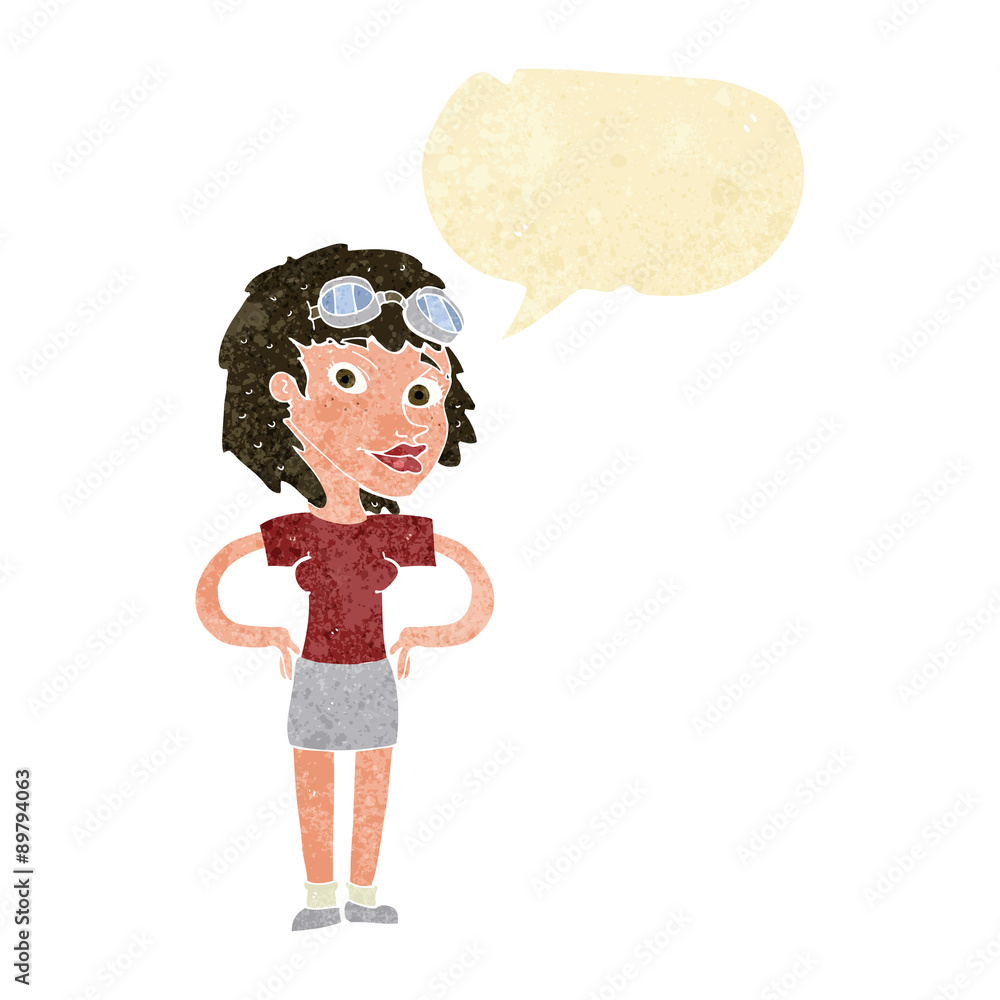 cartoon retro pilot woman with speech bubble cartoon retro pilot woman with speech bubble