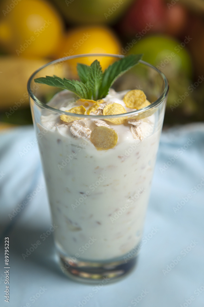 Vanilla muesli with mint leaf for a healthy breakfast. Vanilla muesli with mint leaf for a healthy breakfast.