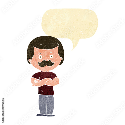 cartoon manly mustache man with speech bubble