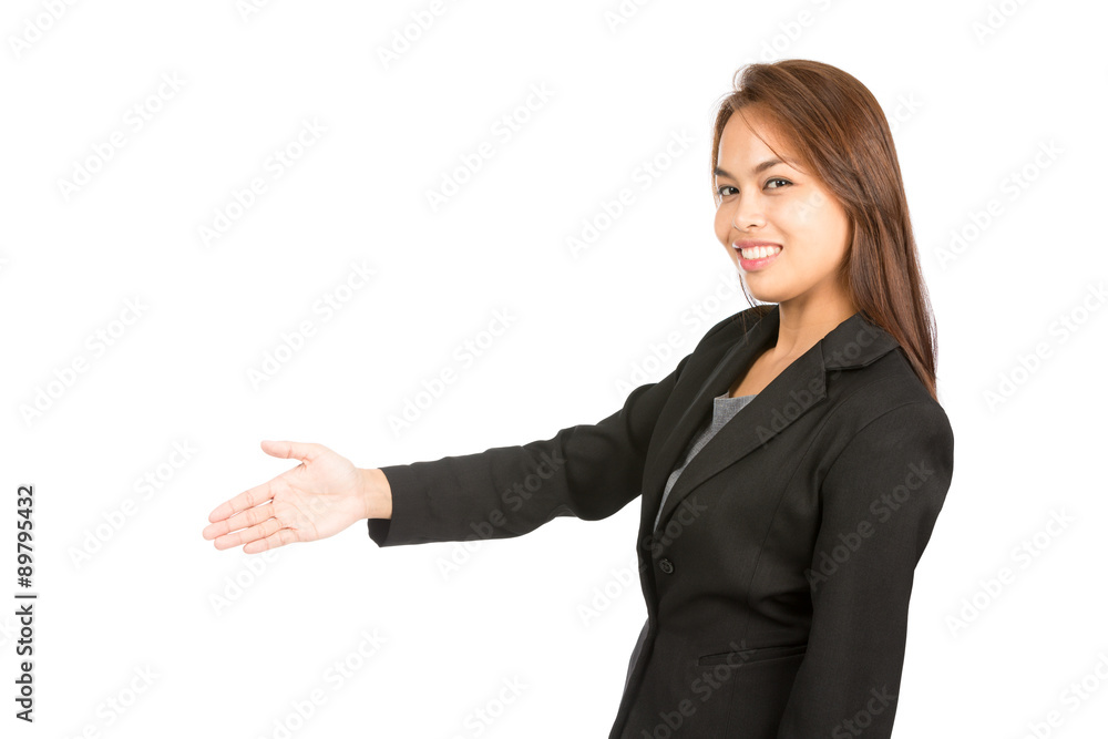 Greeting Handshake Offer Smiling Asian Side At H Greeting Handshake Offer Smiling Asian Side At H