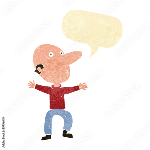 cartoon worried middle aged man with speech bubble