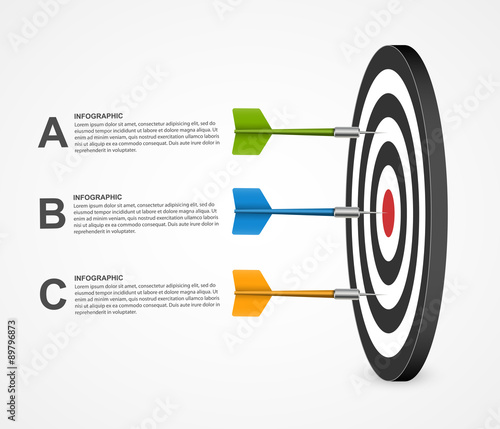 3d realistic concept infographic template target with darts. Vector design.