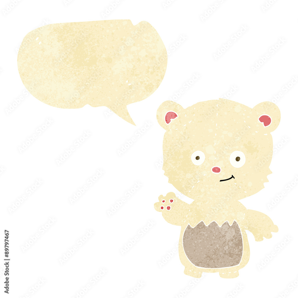 cartoon polar bear cub waving with speech bubble cartoon polar bear cub waving with speech bubble