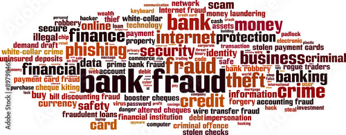 Bank fraud word cloud concept. Vector illustration