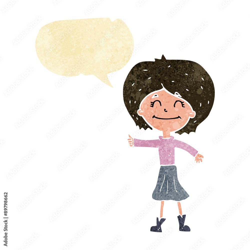 cartoon happy girl giving thumbs up symbol with speech bubble cartoon happy girl giving thumbs up symbol with speech bubble