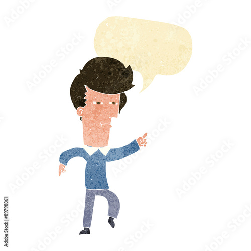 cartoon man accusing with speech bubble