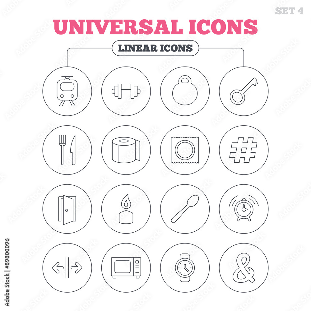 Universal icon. Fitness dumbbell, key and candle Universal icon. Fitness dumbbell, key and candle