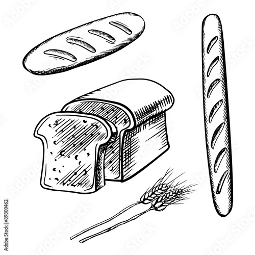 Sliced bread, long loaf and baguette