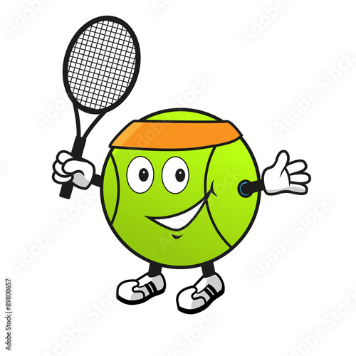 Cartoon tennis ball with racket