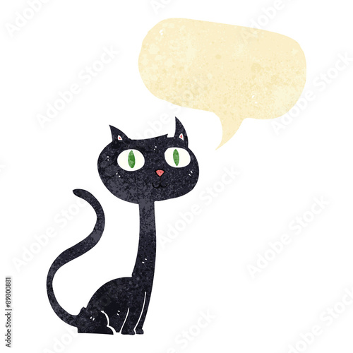cartoon black cat with speech bubble