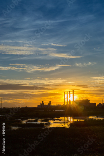 Power plant during sunset