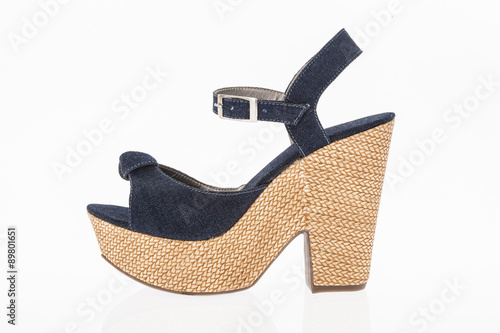 platform shoes made of cloth blue jean on white background