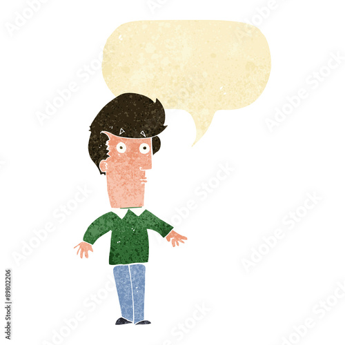 cartoon startled man with speech bubble