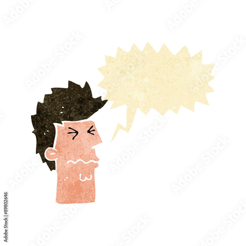 cartoon stressed out face with speech bubble