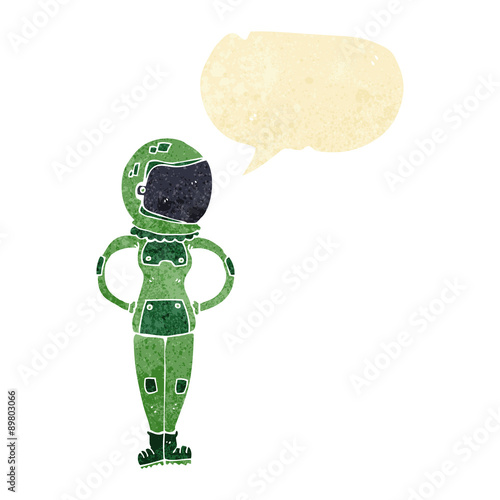 cartoon female astronaut with speech bubble