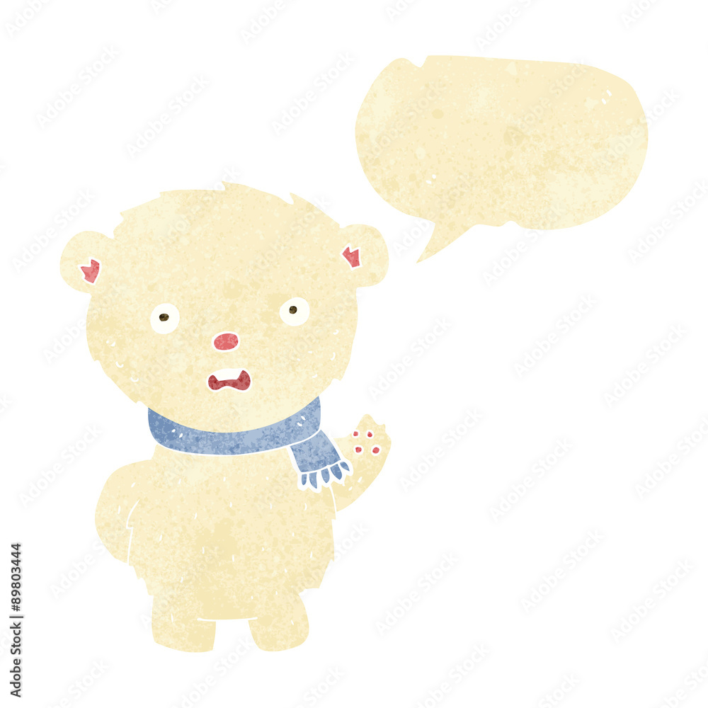 cartoon polar bear wearing scarf with speech bubble cartoon polar bear wearing scarf with speech bubble
