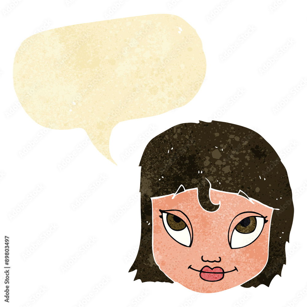 cartoon woman smiling with speech bubble cartoon woman smiling with speech bubble