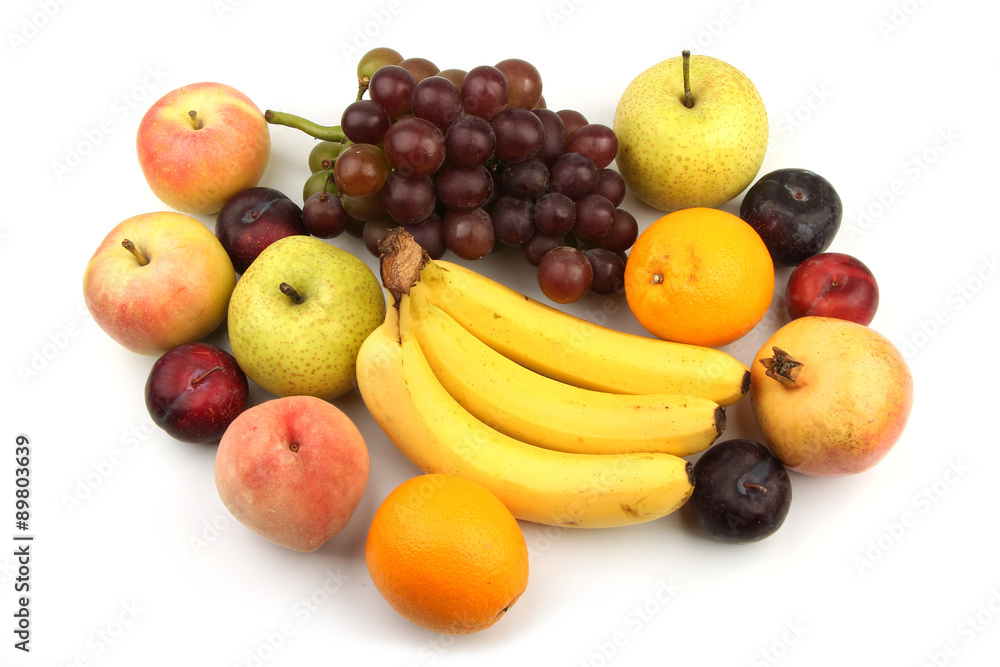 Assortment of fresh fruits isolated on white Assortment of fresh fruits isolated on white