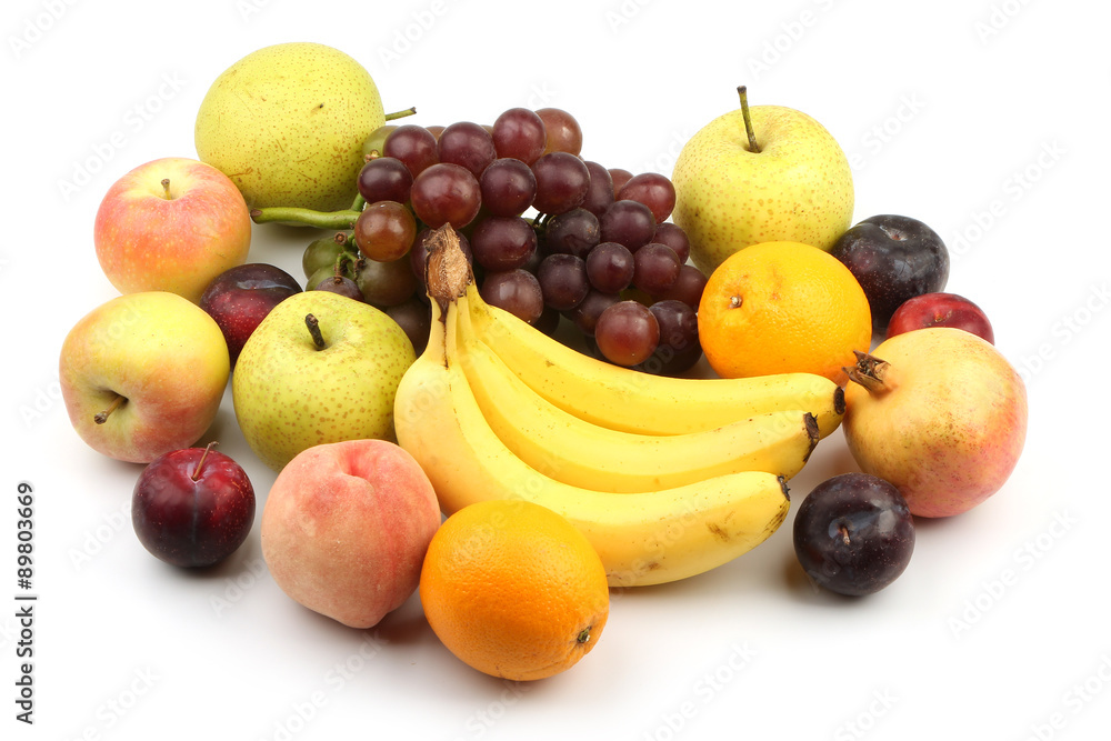 Naklejka Assortment of fresh fruits isolated on white