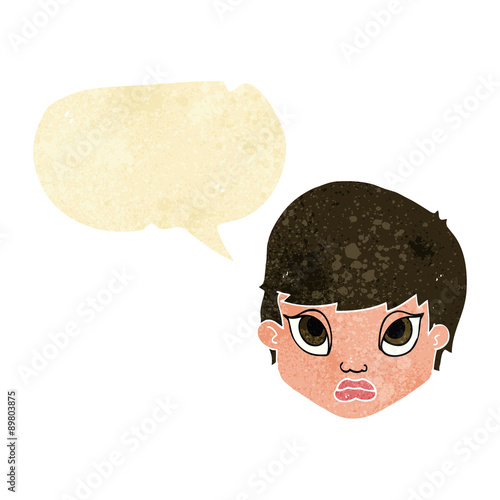 cartoon sulking woman with speech bubble