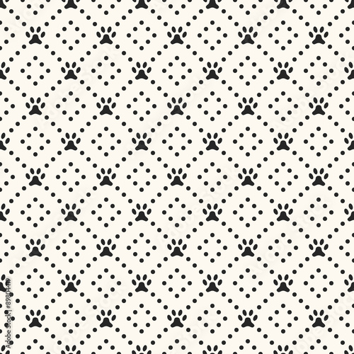 Seamless animal pattern of paw footprint and bone