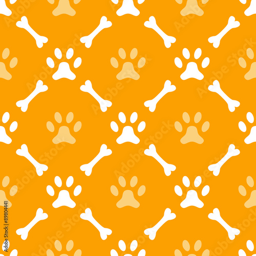 Animal seamless  pattern of paw footprint and bone