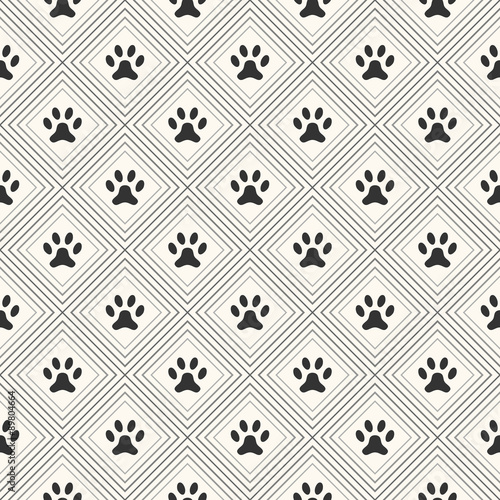 Seamless animal pattern of paw footprint in repeating rhombus