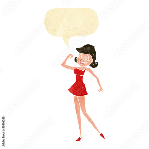 cartoon woman with can do attitude with speech bubble