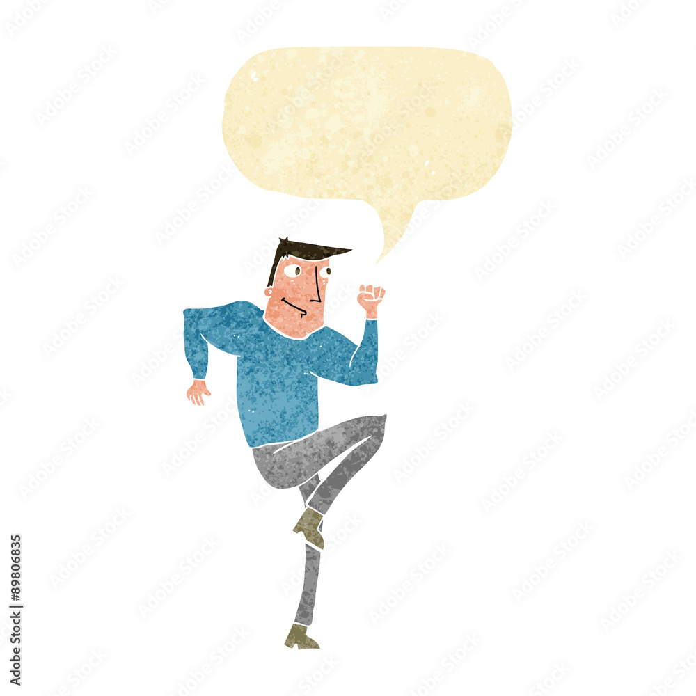 cartoon man jogging on spot with speech bubble cartoon man jogging on spot with speech bubble