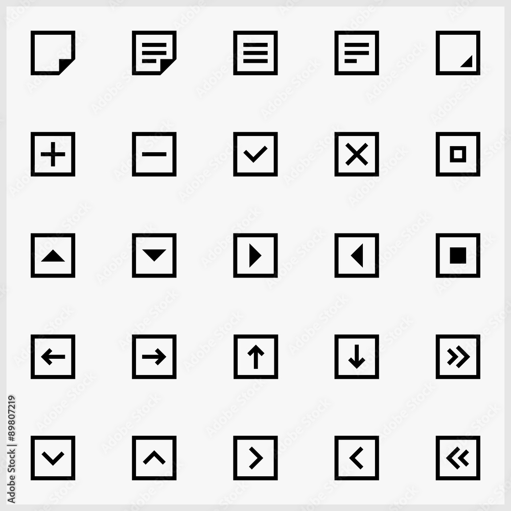 Icon set, webdesign elements. 25 simple vector icons collection, clear and black Icon set, webdesign elements. 25 simple vector icons collection, clear and black