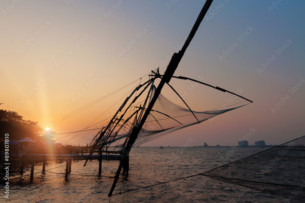Chinese Fishing nets at sunset