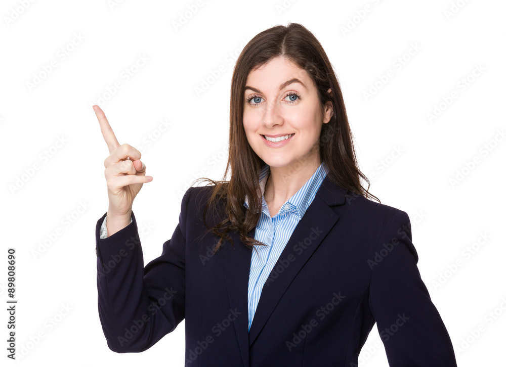 Brunette businesswoman with finger point up Brunette businesswoman with finger point up