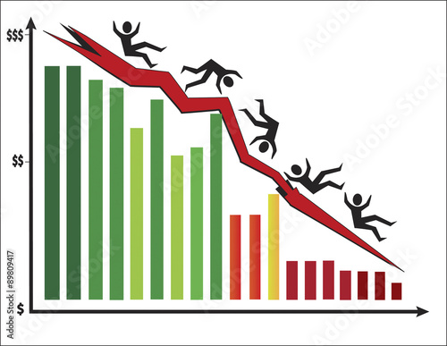 Stock market crashing with men falling down