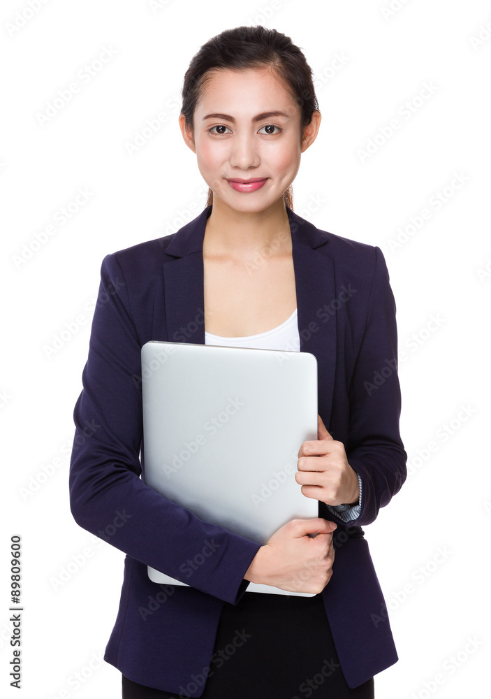 Asian young businesswoman hold with laptop computer Asian young businesswoman hold with laptop computer