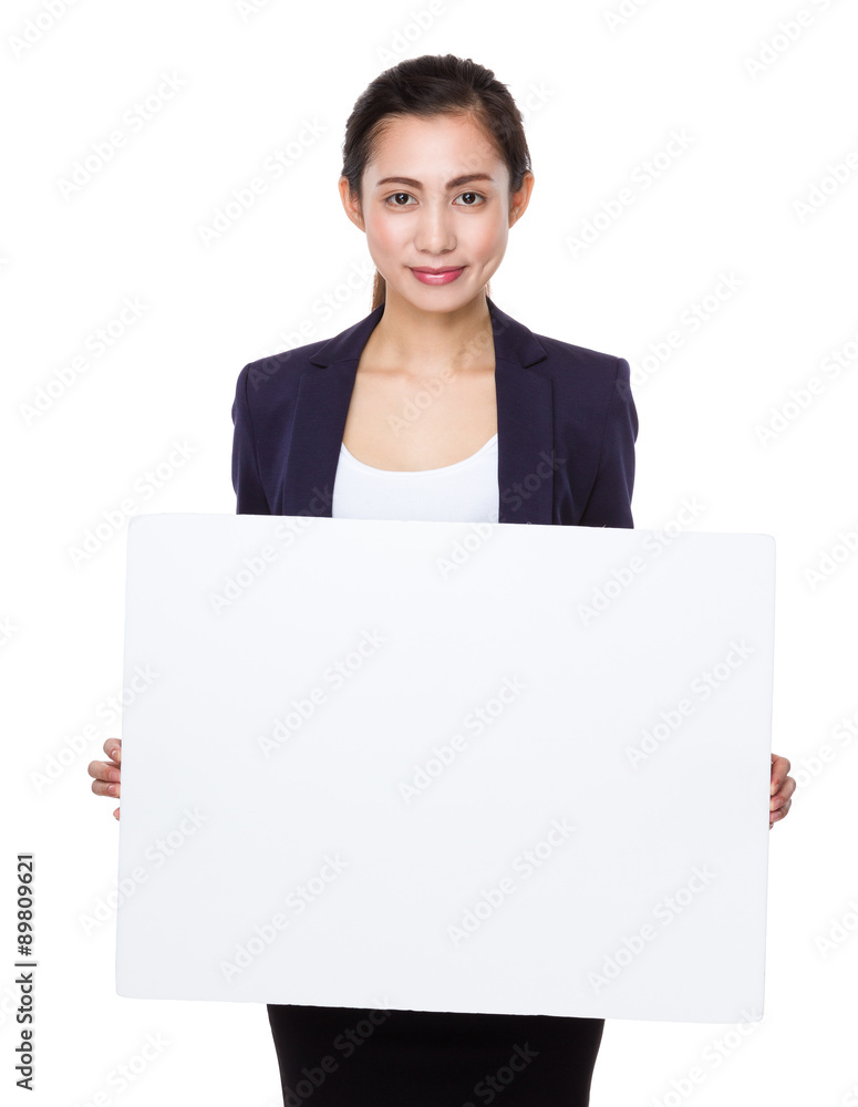 Asian young businesswoman show with placard Asian young businesswoman show with placard