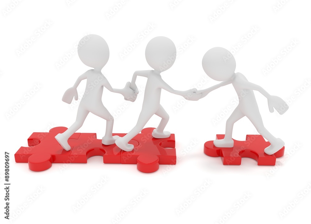 3D Männchen Teamwork Puzzle rot 3D Männchen Teamwork Puzzle rot