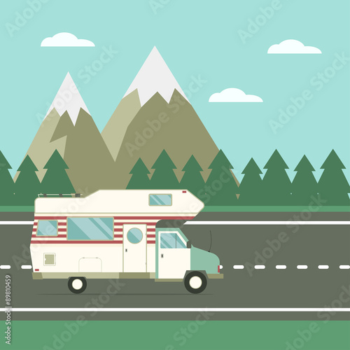 Traveler Truck on the Road on Countryside Landscape