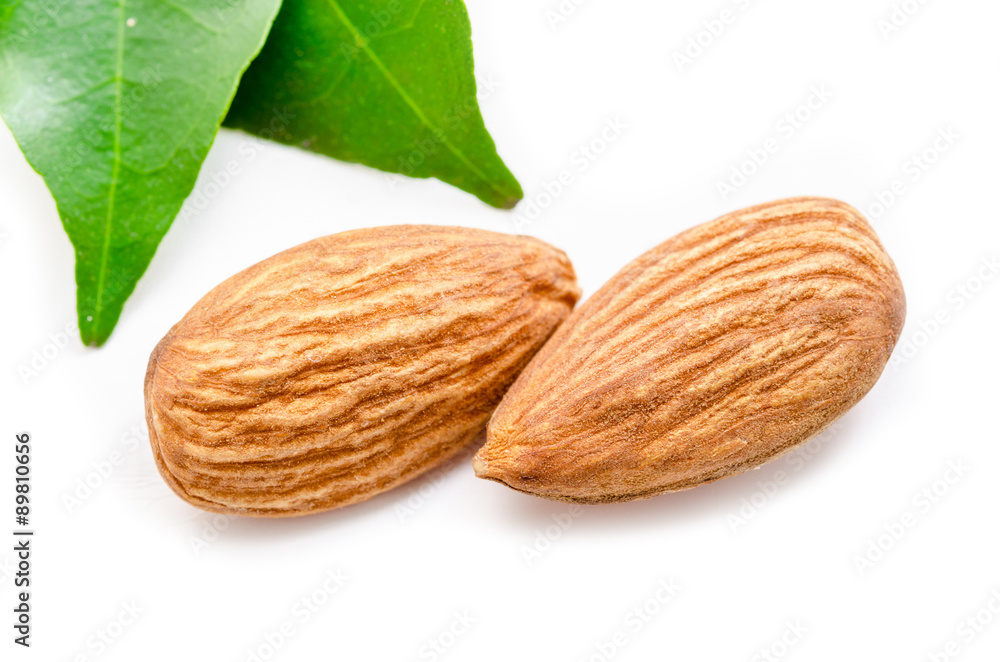 Almonds with leaves. Almonds with leaves.