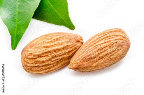 Almonds with leaves.