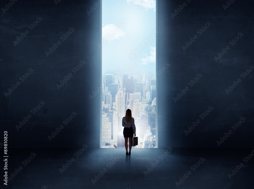 Obraz premium businessman in front of the huge gate