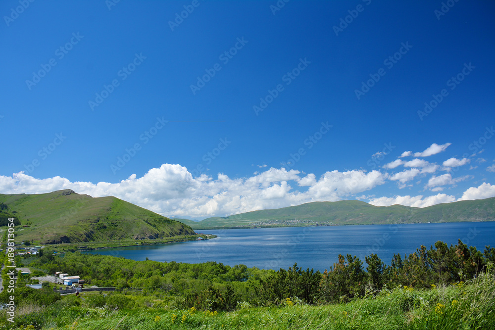 Sevan lake coastline with houses