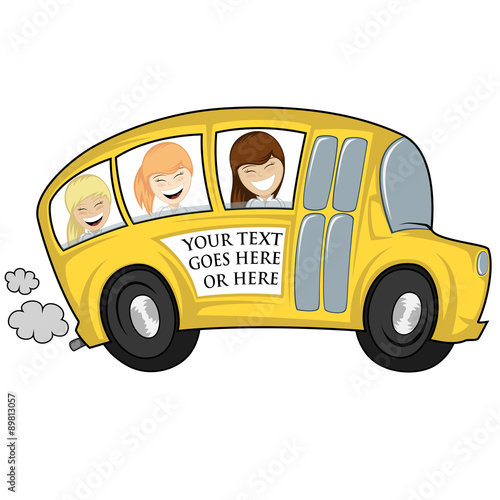 Funny illustration of a (school) bus with children (girls) - you can place any text on