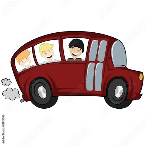 Funny illustration of a (school) bus with children (boys)
