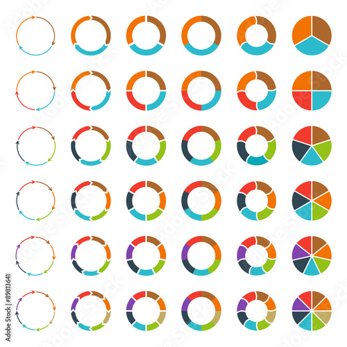 Segmented pie charts and arrows set.