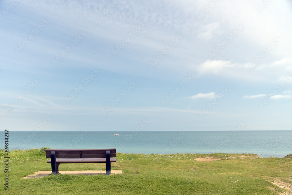 Bench on coast path, Swanage, Dorset