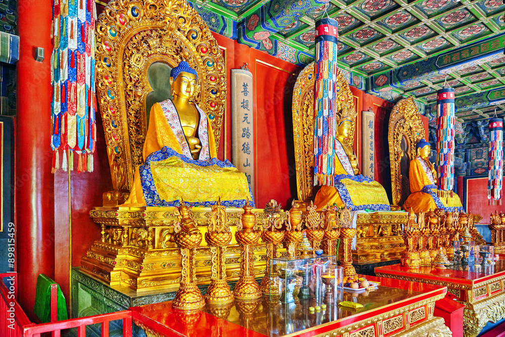 Interior view of Yonghegong Lama Temple.Beijing. Lama Temple is